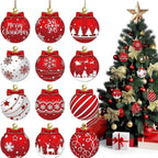 12 pcs Red and white wooden Christmas ball