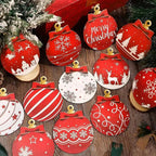 12 pcs Red and white wooden Christmas ball