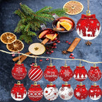 12 pcs Red and white wooden Christmas ball