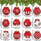 12 pcs Red and white wooden Christmas ball